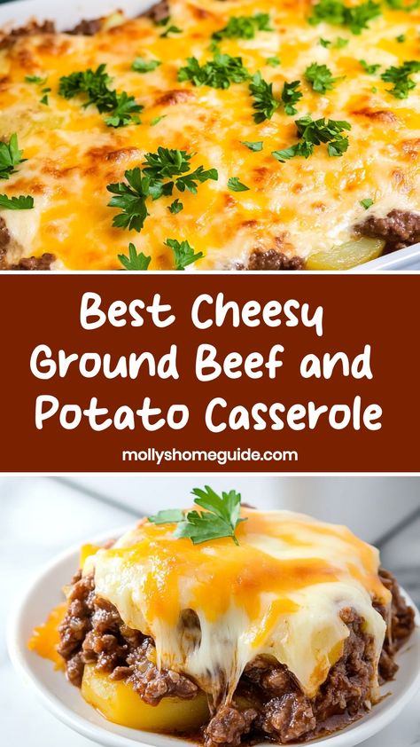 Indulge in the ultimate comfort food with this flavorful and satisfying cheesy ground beef and potato casserole recipe. Layers of seasoned ground beef, tender potatoes, and gooey melted cheese come together to create a hearty dish that's perfect for weeknight dinners or special gatherings. Easy to make and loved by the whole family, this casserole is sure to become a staple in your meal rotation. Ground Beef With Potatoes Recipes, Ground Beef Potato Recipes, Potato And Ground Beef, Best Hamburger Casserole Recipes, Hamburger Casserole Recipes, Ground Beef Potato Casserole, Beef And Potato Casserole, Beef Potato Casserole, Potatoe Dinner Recipes