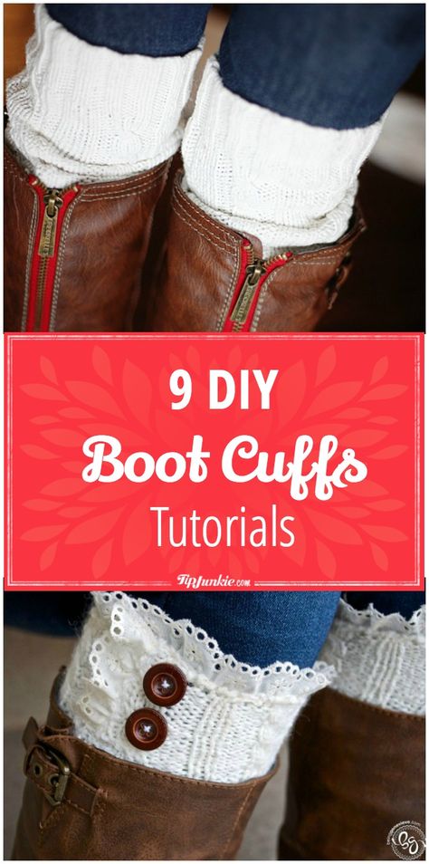 9 DIY Boot Cuffs Tutorials – Tip Junkie Diy Boot Cuffs, Knitting Patterns Hats Women, Halloween Costume Patterns, Cuffs Diy, Crochet Boot Cuff, Boots With Leg Warmers, Lace Boot Cuffs, Beginner Knit Scarf, Crochet Boot Cuffs