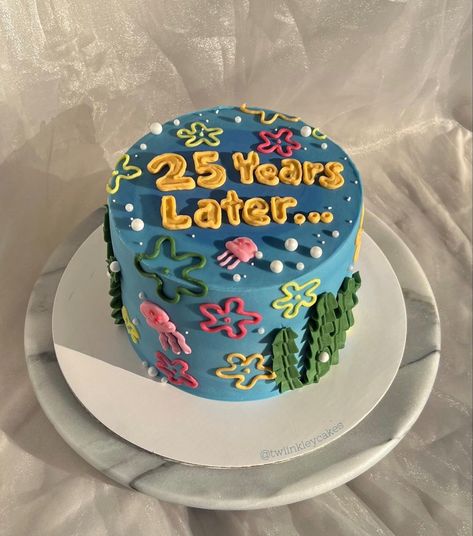 Spongebob Birthday Cake, Ugly Cakes, 25 Years Later, Small Birthday Cakes, Decorate A Cake, 25th Birthday Cakes, Spongebob Cake, Spongebob Party, Spongebob Birthday