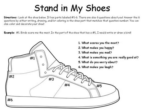 "Stand in My Shoes" Empathy Activity by K-12 Counseling Corner | TPT Shoes Worksheet, Empathy Activities, Group Therapy Activities, Social Emotional Activities, Mental Health Activities, Social Emotional Learning Activities, Health Activities, School Social Work, Therapeutic Activities