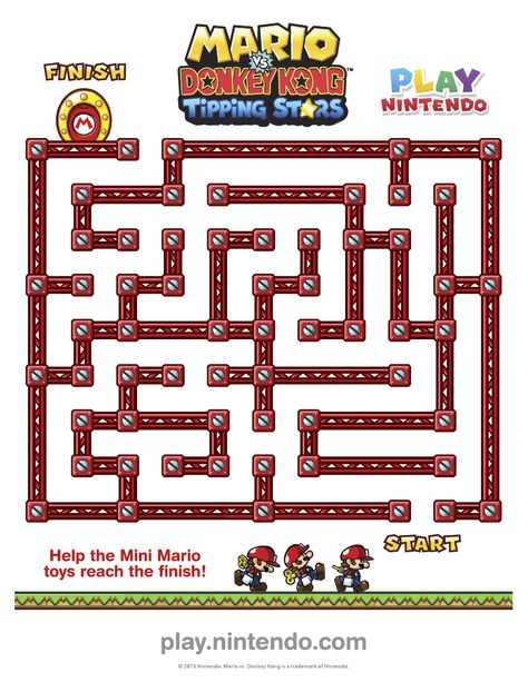 Mario vs. Donkey Kong: Tipping Stars Printable Maze - Play Nintendo. Game Mario Bros, Mini Mario, Super Mario Brothers Birthday, Paw Patrol Stickers, Mario Crafts, Mario Toys, Super Mario Bros Birthday Party, Super Mario Bros Party, Maze Worksheet