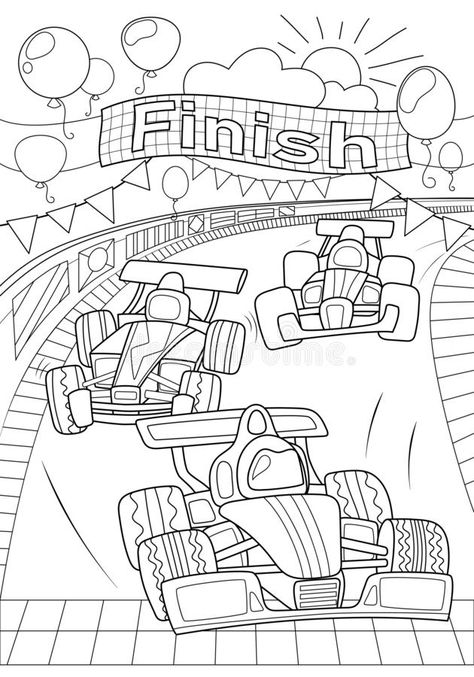 Car Race Coloring Page. Formula 1 Black Line Vector Illustration on White Background. Speed Car on Finish. Racing Car Stock Vector - Illustration of line, nursery: 159630391 F1 Journal, F1 Poster Design, Race Car Coloring Pages, Speed Car, Line Vector, Flower Silhouette, Cars Coloring Pages, Easy Coloring Pages, Color Magic