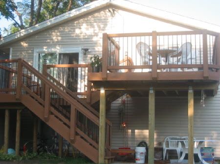 Bi-Level Deck and Patio : 12 Steps (with Pictures) - Instructables Multiple Level Deck Ideas, Build A Floating Deck, Yard On A Budget, Level Garden, Bi Level Homes, Building A Floating Deck, Tiered Deck, Floating Deck, Deck Construction