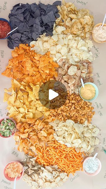 Tina Green | TheBearAndTheFawn on Instagram: "I recently hosted a party at our house that was family friendly so I thought a table with tons of chips  and dips (along with sliders, fruit and hotdogs) would be a fun and easy way for people to graze and I can attest that it was a huge hit!! I call this a CHIPCUTERIE! 🤣💖  You can have people bring dips or store bought is okay too! We had hardly had any leftovers because this was a hotspot 💖    Whah dip would be a must if you did this?!?      #chipcuterie #chipanddip #chipanddipbowls #chips" Chip And Dip Bar, Senior Party, Dip Bar, Party Fun, Table Display, Host A Party, Wedding Food, Our House, Best Part Of Me