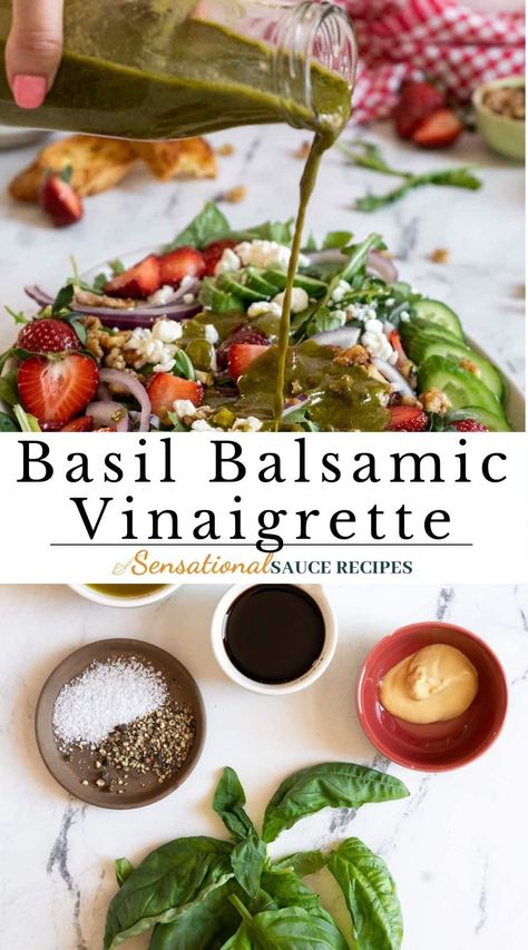 This basil-balsamic vinaigrette salad dressing is simple to create and offers a burst of fresh, herbaceous flavor to any dish. This vinaigrette, made with basic ingredients, is ideal for salads, roasted vegetables, and even grilled meats. Simple Balsamic Vinaigrette, Balsamic Vinaigrette Salad, Easy Salad Dressing Recipes, Balsamic Vinaigrette Recipe, Homemade Balsamic Vinaigrette, Vinegar Salad Dressing, Rosemary Recipes, Salad With Balsamic Dressing, Spring Mix Salad