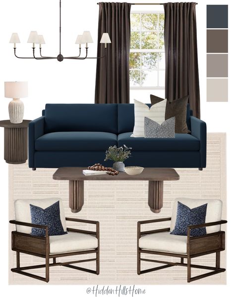 Pacifica Square Arm Upholstered … curated on LTK Room Decor Mood Board, Brown Room Decor, Tilly Upholstered Bed, Ivory Living Room, Decor Mood Board, Brown And Blue Living Room, Tan Living Room, Navy Living Rooms, Brown Rooms