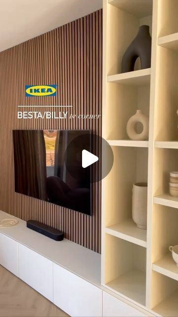 DIY - IKEA Hack on Instagram: "@styleandsugar shared this smart IKEA BESTA & BILLY TV corner hack. She combined three BESTA cabinets for a TV unit and customized two BILLY bookcases with extra shelves to create a built-in look. The whole setup was painted Sandy Beach for a cohesive finish. It’s a clever way to make a custom entertainment center using affordable IKEA pieces. 

For more ideas and inspiration, be sure to check out the @styleandsugar page.
.
.
#ikeahack #ikea #ikeahome #ikeaideas #ikealover #interiordesign #diy #HomeDecor #diyideas #diyproject #home #HomeDIY #InteriorDesign" Ikea Tv Unit Besta, Diy Ikea Tv Unit, Ikea Sitting Room Ideas, Ikea Tv Unit Hack, Entertainment Center Ikea Hack, Ikea Besta Tv Unit Hack, Besta Billy Combination, Built In Corner Tv Cabinet, Ikea Built In Entertainment Center