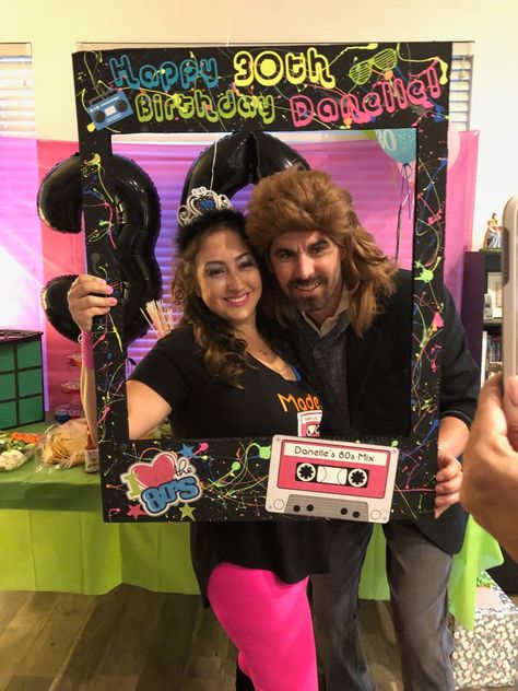 80s photo booth frame. Purchase on fb Danelle's Creations or Instagram @danellescreations 90s Theme Photo Booth, 80s Themed Photo Booth, 80s Party Photo Booth, Photo Both Ideas, Diy 80s Party Decorations, 80s Photo Booth, 30th Birthday Photo Booth, School Dance Themes, Eighties Party