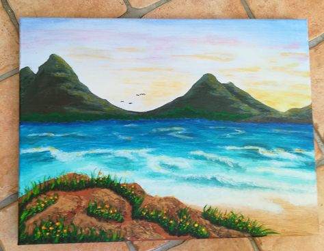 Mountains And Water Painting, Ocean Drawing, Sea Drawing, Ocean Backgrounds, Mountain Drawing, Painting Ocean, Canvas Paint, Wave Painting, Sea Painting