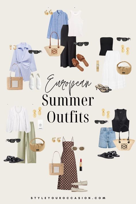 Chic Flight Outfit, France Inspired Outfit, Cute Fits For Vacation, France Aesthetic Outfit Summer, European Old Money Aesthetic Outfits, Italy Summer 2024 Outfits, London Ootd Summer, Italy August Outfits, Curvy Italian Style