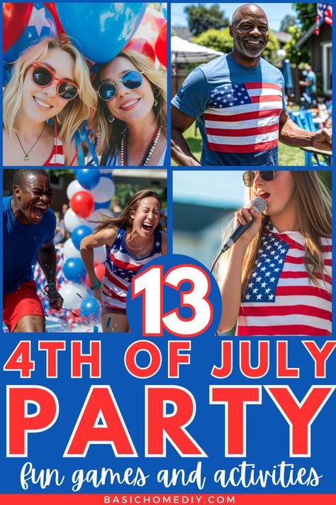 Top 4th of July party games and activities - including fun backyard games for the whole family! From kids to seniors, families to teens to party game ideas for adults, you'll love these DIY, printable, indoor or outdoor patriotic game ideas for holiday fun! Enjoy yard games, pool games, and backyard game ideas. Make this Independence Day unforgettable for your family and friends with the best 4th of July party ideas for games and activities. July 4th Party Ideas Games, Adult Pool Party Games, 4th Of July Outdoor Games, Backyard Game Ideas, Party Game Ideas For Adults, Game Ideas For Adults, 4th Of July Party Games, Fun Backyard Games, Kid Games Indoor