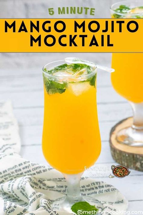 Mango Mojito Mocktail | Easy Non Alcoholic Recipe Mocktail Easy, Mango Mojito Recipe, Easy Mocktail Recipes, Mocktail Drinks, Mango Drinks, Mojito Mocktail, Mango Mojito, Alcohol Free Drinks, Drink Recipes Nonalcoholic