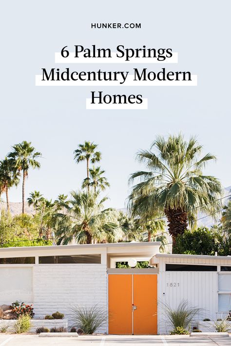 If you're looking for a mecca of midcentury modern design, you'll find it in Palm Springs, California, a desert oasis that sprung up in the 1920s as a haven for Hollywood stars and Los Angeles elites. #hunkerhome #palmsprings #modern #midcenturymodern #homestyles Palm Springs Modernism, Palm Springs Inspired Home, Midcentury Modern California, Palm Springs Bathroom Design, Palm Springs Modern, Palm Springs House Interior, Palm Springs Aesthetic Living Room, Palm Springs Balcony, Desert Modernism