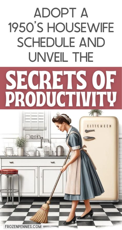 Step back in time and follow the organized routine of a 1950s housewife with our detailed schedule! Discover how to streamline your day for maximum productivity and efficiency, just like the homemakers of yesteryear. From meal planning to cleaning routines, unlock the secrets to managing your home with grace and ease. Embrace the nostalgia and simplicity of the 1950s lifestyle while incorporating modern conveniences. Say hello to a well-run household and goodbye to chaos with this timeless schedule! Cleaning Routine | Housewife Life | Organized Living | Homemaker Schedule Organisation, Decluttering Schedule, Housewife Aesthetic, Housewife Cleaning, 1950s Lifestyle, Housewife Life, Helpful Products, Homemaker Schedule, 1950s Housewife