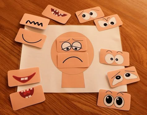 Make different emotions faces                                                                                                                                                     More Emotions Game, Emotions Preschool, Vocabulary Flash Cards, Emotions Activities, Emotion Faces, Kindergarten Lesson Plans, Kindergarten Lessons, Different Emotions, Montessori Activities