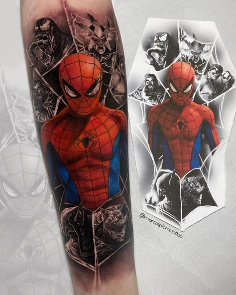 awesome 23 Spiderman Tattoos for Superheroes in 2022 Marvel Tattoo Sleeve, Herren Hand Tattoos, Dc Tattoo, Spiderman Tattoo, Avengers Tattoo, Comic Tattoo, Marvel Tattoos, Geek Tattoo, Tattoo Artwork