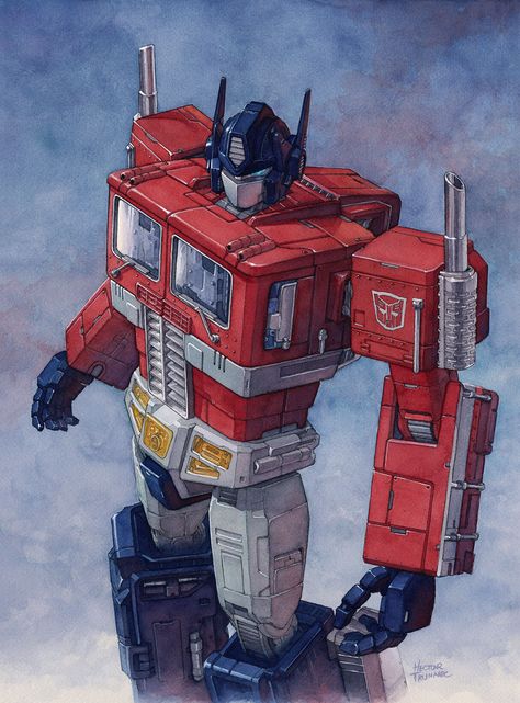 ArtStation - Optimus Prime Watercolor, Hector Trunnec Transformers Comic Art, Optimus Prime G1, Optimus Prime Art, Optimus Prime Wallpaper, Transformers Generation 1, Transformers Cybertron, Transformers Design, Transformers Autobots, Transformers Comic