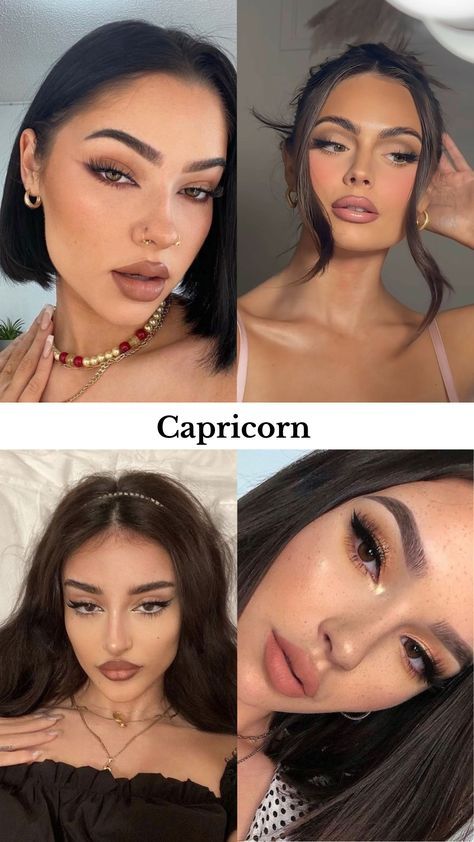 Capricorn Makeup Aesthetic, Lilith Capricorn Style, Capricorn In Film, Capricorn Venus Makeup, Capricorn Rising Aesthetic Outfits, Capricorn Hairstyles, Capricorn Rising Makeup, Capricorn Makeup Looks, Capricorn Rising Outfits