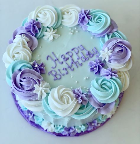 Teal and purple Birthday cake Fancy Purple Birthday Cake, Purple Blue Cake Birthday, Purple Birthday Ideas For Women, Woman’s Birthday Cake Ideas, Purple And Teal Sheet Cake, Teal And Purple Birthday Cake, Purple And Turquoise Birthday Cake, Birthday Cake Blue And Purple, Purple Cookie Cake