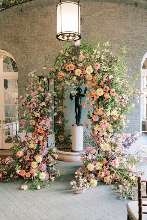 Wedding Arbours, Colonial Wedding, Pastel Floral Wedding, Floral Wedding Arch, Flower Arches, Arch Inspiration, Orange And Pink Wedding, Floral Arches, Floral Arch Wedding