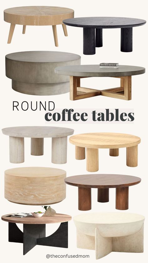 Round coffee tables, wooden coffee table, oak, cement, solid, modern, Scandinavian, affordable home, Wayfair, pottery barn, west elm, Amazon, coffee table, coffee table ideas, living room furniture, coffee tables, round coffee table, unique coffee table, wood coffee table, round coffee table styling, coffee table for the home, modern living room, living room furniture, minimalist living room Round Coffee Table Ideas, Coffee Table Ideas Living Room, Table Ideas Living Room, Organic Modern Coffee Table, Wood Coffee Table Round, Styling Coffee Table, Round Coffee Table Styling, Circle Coffee Table, Coffee Table Trays