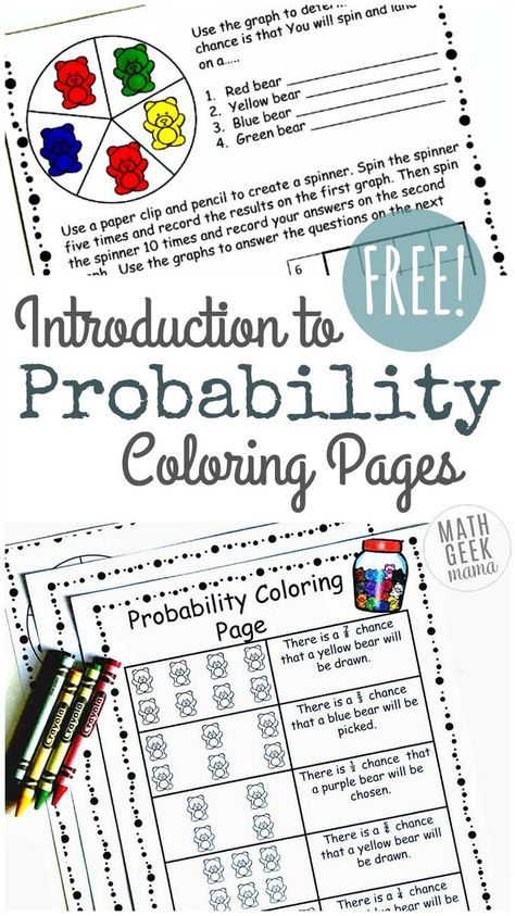 Introduce your kids to probability in a fun and easy way with this cute set of coloring probability worksheets. These are great for grade 4 and up. #probability #freemathresources #mathcoloringpages #funmathpractice @mathgeekmama Probability Lessons, Probability Activities, Simple Probability, Probability Math, Probability Worksheets, Free Math Resources, Free Printable Math Worksheets, Math Geek, Algebra Worksheets