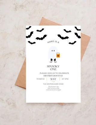 JVCalDesign - Etsy Twin Birthday Themes, Spooky One Birthday, October Birthday Parties, 1st Birthday Boy Themes, Halloween First Birthday, Halloween 1st Birthdays, Halloween Themed Birthday Party, Spooky One, Halloween Birthday Invitations