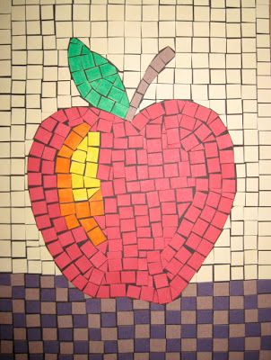 make a mosaic apple—a mosaic project to teach children art history Roman Mosaic Art, Mosaics For Kids, Easy Mosaic, معرض فني, Paper Mosaic, Mosaic Portrait, Desain Quilling, Roman Mosaic, Mosaic Art Projects