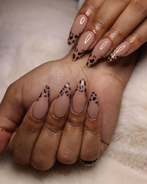 Leapord Print Nail, Almond Cheetah Nails, Cheetah Print Nails Coffin, Cheetah Print Almond Nails, Lepord Nails Designs, Cheetah French Tip Nails, Leopard French Nails, Gold Gel Nails, Print Nail Art