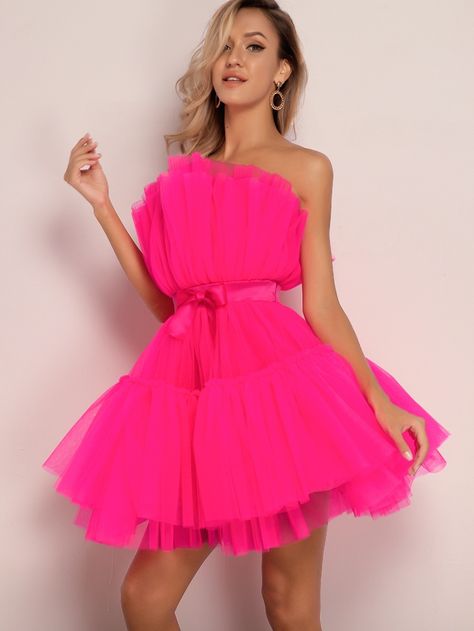 Joyfunear Bow Front Layered Mesh Tube Dress | SHEIN USA Mini Tube Dress, Stylish Party, Short Lace Dress, Pink Dresses, Weave Style, Tube Dress, Tutu Dress, Corset Dress, Mesh Dress