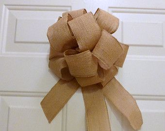 Burlap bow, wedding pew bow, burlap wedding, country wedding bow, rustic wedding decoration, burlap ribbon bow Making A Burlap Bow, Burlap Tree Topper Diy Bow Tutorial, Making Burlap Bows, Wide Burlap Bow Diy, Burlap Pew Bows, Burlap Ribbon Bow, Pew Bows Wedding, Bow Pillows, Burlap Canvas