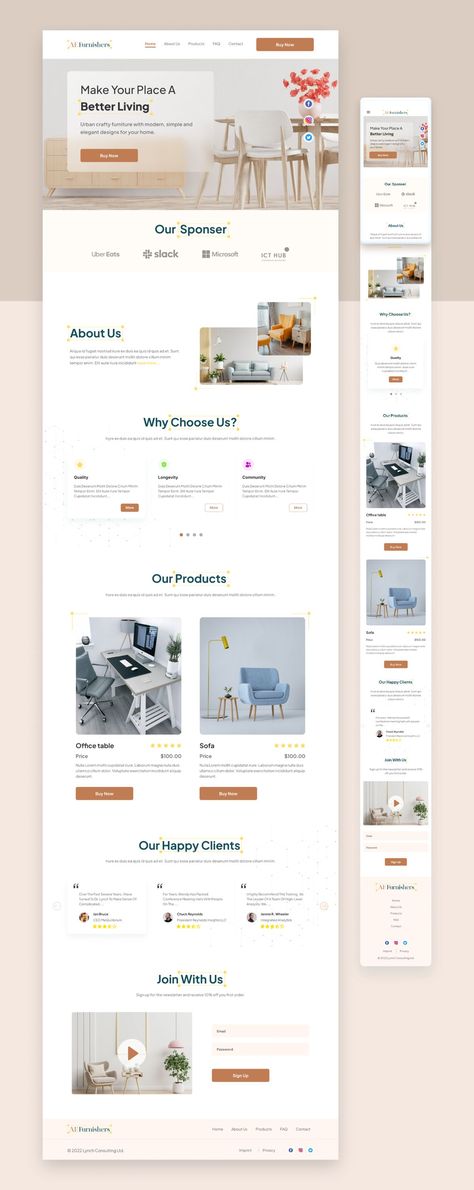 Hello!  
Here is the outcome of our exploration project of an e-commerce-based website landing page and its mobile responsiveness. It is a furniture company named “AE Furnishers”. The concept is kept simple and minimal in style, yet trendy and modern in aesthetics. 

Thank you.

I am available on freelance projects. Let’s create something wonderful together.

Contact: nusratema345@gmail.com

#websitedesign #website #design #webdesign #webapp #Furniture  #landingpage #ui #ux #design #ecommerce Simple Home Page Design Website, Website Design Mobile Web Layout, Simple Ecommerce Web Design, Simple Homepage Design, Best Website Design Layout, Clean Landing Page Design, Clean Website Design Minimalist, Product Section Website Design, Ecommerce Homepage Design