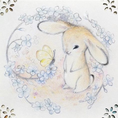 Vintage Bunny Illustration, Pretty Wings, Cute Artwork, Pink Artwork, Bunny Drawing, Cute Paintings, Bunny Art, Ethereal Art, Pics Art