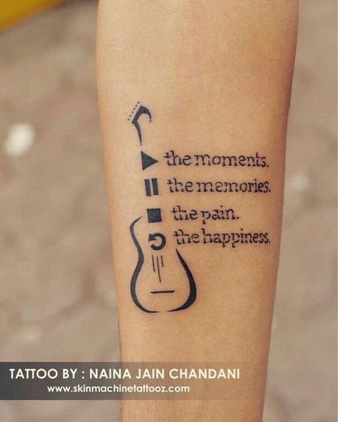 Acoustic Guitar Tattoo Design, Music Lovers Tattoo, Tattoos For Music Lovers, Tattoo Ideas Music, Small Music Tattoos, Music Lover Tattoo, Music Quote Tattoos, Song Tattoos, Tattoo Placements