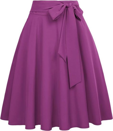 Amazon.com: Women's Flared A-Line Skirt Retro Vintage Solid Tie Bow-Knot Decorated Black-1 Size L BP561-1 : Clothing, Shoes & Jewelry Flare Dress Outfit Classy, Flare Skirt Outfit, Full Flared Skirt, Flared Midi Skirt, Work Dresses For Women, Midi Flare Skirt, Work Dresses, Bow Knot, Tie Bow