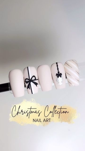 Christmas Nails Ribbon, Holiday Nails With Bows, Christmas Bow Nails Design, Nutcracker Nail Art, Ribbon Nails Designs, Christmas Nails Bows, Christmas Nails With Bows, Christmas Ornament Nails, Christmas Bow Nails