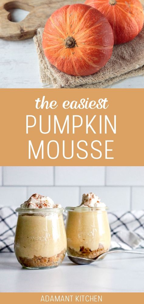 Try the easiest pumpkin mousse recipe for a light and creamy dessert that’s perfect for fall. Made with pumpkin puree, mascarpone, and warm spices, this no-bake mousse is a quick and delightful alternative to pumpkin pie. Perfect for holiday gatherings! Find more easy fall desserts, no bake desserts, holiday desserts, and Pumpkins & Pumpkin Dessert Recipes at adamantkitchen.com. Easy Pumpkin Puree Desserts, Pumpkin Pie Mouse, Pumpkin Pie Mousse Recipe, Easy Pumpkin Mousse, What To Make With Pumpkin Puree, Pumpkin Puree Desserts, Pumpkin Puree Recipes Desserts, Pumpkin Desserts Easy, Festive Cake Recipes