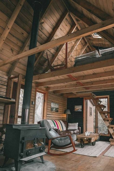 Rustic Cabin Interior, Boho Cabin, Cabin Living, Little Cabin, A Frame Cabin, A Frame House, Tiny House Cabin, Small Cabin, Cabins And Cottages