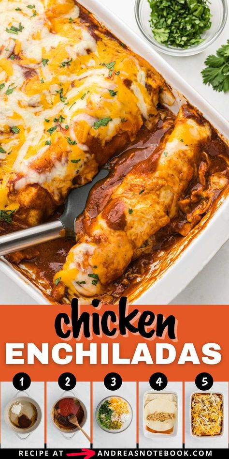 Chicken enchiladas with red sauce from scratch are way more delicious than enchiladas with canned red enchilada sauce. Read on to learn how to make homemade chicken enchiladas. This chicken enchiladas recipe with red sauce (enchiladas rojas) is made on the stovetop and then baked in the oven. This authentic Mexican Inspired enchiladas recipe is definitely the best chicken enchiladas recipe! The bold, flavorful and mild enchiladas can be made spicier, if you prefer! Oven Baked Chicken Enchiladas, Red Chicken Enchilada Recipe, Restaurant Chicken Enchiladas, Chicken Enchilada Casserole Red Sauce, Red Chile Chicken Enchiladas, Large Batch Enchiladas, Chi Ken Enchiladas, Chicken Enchiladas Easy Red Sauce Simple, Chicken Enchilada Recipe Red Sauce