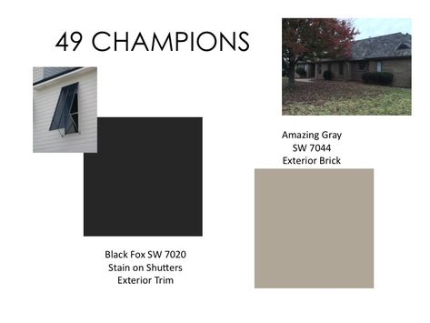 Black Fox Sherwin Williams, Sherwin Williams Amazing Gray, House Renovation Projects, William Black, Black Fox, Shutters Exterior, Exterior Trim, Exterior Brick, Coordinating Colors