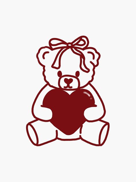 "red valentine bear " Sticker for Sale by designsbyciera Bear Logo Design Cute, Teddy Bear Holding Heart Drawing, Pink And Red Stickers, Dark Red Stickers, Red Stickers Aesthetic, Bear Holding Heart, Teddy Bear Valentine, Stickers Bonitos, Teddy Bear Sticker