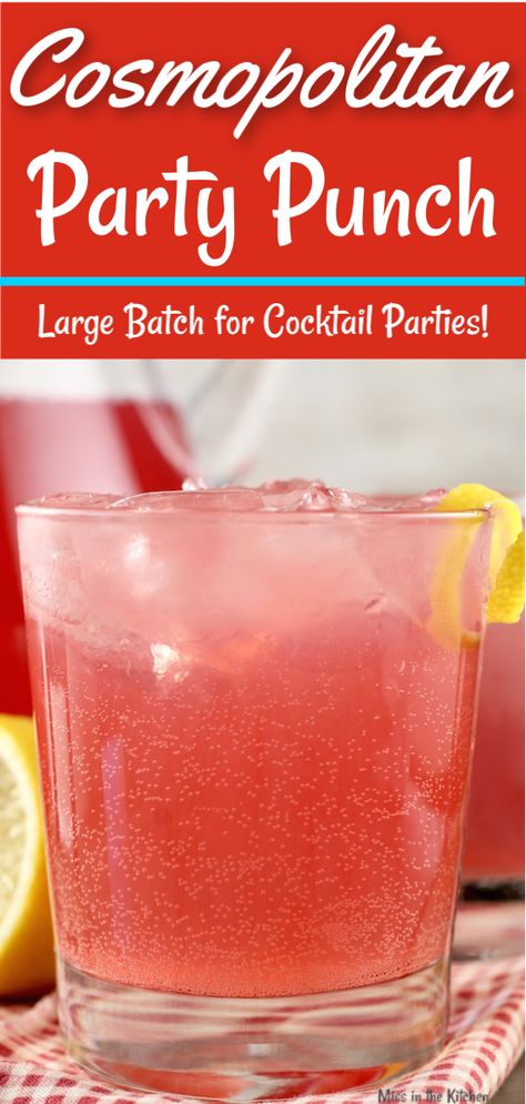 Cosmopolitan Party Punch is an easy large batch cocktail for holiday entertaining or get togethers with friends. Just a few simple ingredients based off of the classic cosmopolitan cocktail with vodka, cranberry juice! #cocktails #cranberry Large Punch Recipes, Party Punch Alcohol Vodka, Party Drinks With Vodka, 1 Gallon Cocktail Recipe, Vodka Large Batch Cocktails, Cosmopolitan Punch Recipe, Large Batch Cosmopolitan, Simple Party Punch Alcohol, Large Batch Non Alcoholic Drinks For Parties