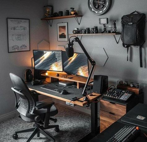 Bilik Permainan, Modern Home Offices, Home Studio Setup, Desktop Setup, Small Home Offices, Bedroom Setup, Computer Room, Gaming Room Setup, Studio Room