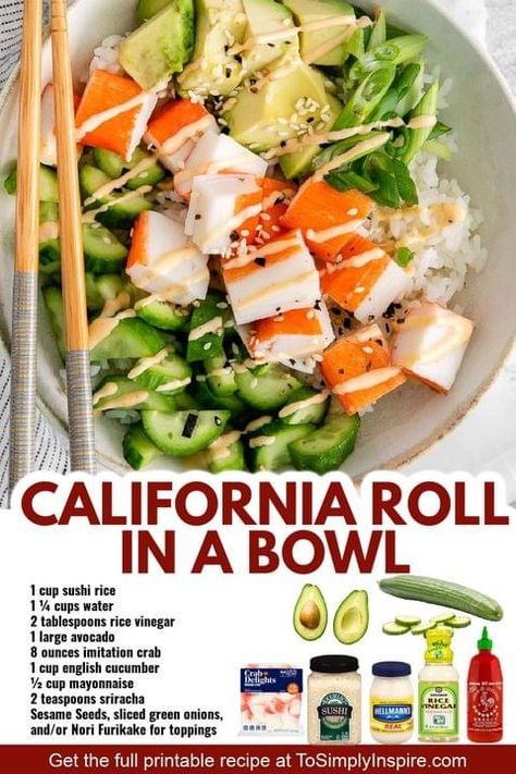 Surimi Sushi, Sushi Bowl Recipe, Sushi Recipes Homemade, Healthy Bowls Recipes, Sushi Bowl, Frugal Mom, California Roll, Healthy Bowls, Sushi Roll