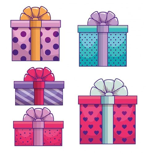 Set presents gifts with ribbon bow decor... | Free Vector #Freepik #freevector #gift-package #gift-set #present #ribbon-box Gifts With Ribbon, Presents Pictures, Pictures Of Presents, Present Picture, Christmas Sale Poster, Work Stickers, Valentines Day Background, Gift Ribbon, New Year Greeting Cards