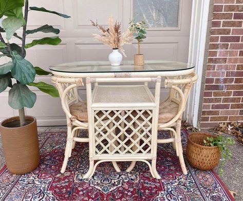 Painted Rattan Dining Set, Rattan Dining Set, Apartment Vibes, Cosy Apartment, Vintage Rattan, Rattan Dining, Weight Workout, Couch Potato, Entryway Table