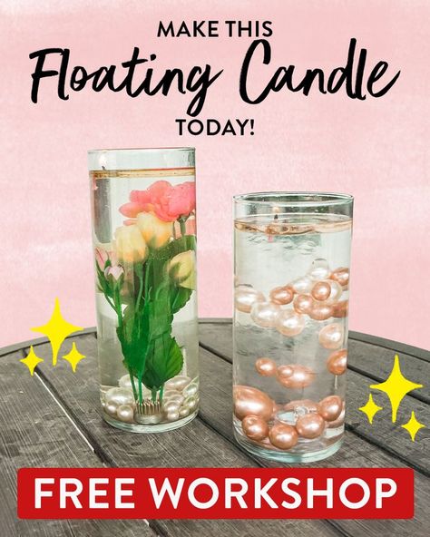 Make this Floating Candle with Essential Oils Floating Wick Candle, Clear Water Beads Floating Candles, How To Melt Wax Out Of Candle Jar, How To Melt Candle Wax In Glass Jar, Floating Candle Vase, Floating Candle Water Beacs, Diy Floating Candles, Candle Workshop, Making Water