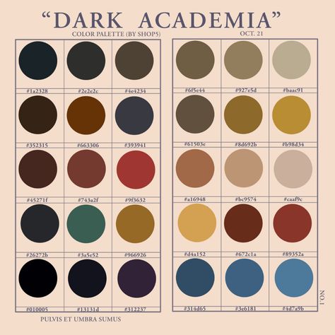 SHOP 5 — Got a request for a dark academia color palette ... Color Palette Design Colour Schemes, Academia Color Palette, Dark Academia Color Palette, Hogwarts Fashion, Dark Academia Color, Dark Acadamia, Dark Academia Style, Dark Academy, Academia Style