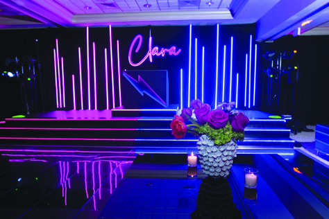 Neon Corporate Event, Futuristic Party Decor, Neon Theme Decor, Neon Centerpieces Ideas, Bat Mitzvah Themes Decor, Bat Mitzvah Party Themes, Neon Wedding Theme, Neon Event, Bar Mitzvah Decorations