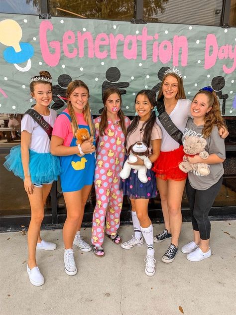 Spirit Week Generation Day, Cute Decades Day Spirit Week, Salad Dressing Day Spirit Week, Younger Self Spirit Day, Holiday Day Spirit Week Outfits, Baby Dress Up Day Spirit Week, Spirit Week Outfits Decade, Dress Like A Kindergartener Spirit Week, Kindergarten Day Spirit Week High School